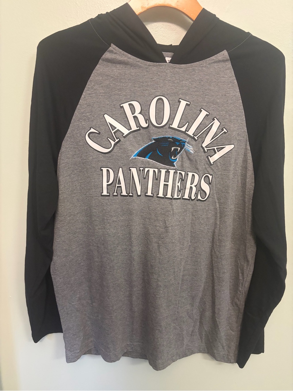 NFL Carolina Panthers Gray & Black Raglan Hoodie Shirt